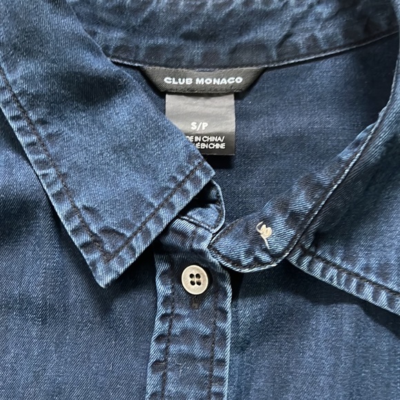 Club Monaco denim shirt in navy with silver buttons - Picture 4 of 8